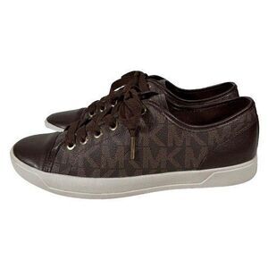 Michael Kors Women's 8.5M Signature MK Logo Leather City Brown Lace Up Sneakers